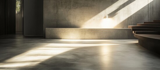 Leinwandbilder - Modern concrete floor with dramatic white lamp spotlight creating sleek architectural background and soft light patterns.