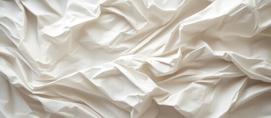 Poster - Crumpled white paper textured background for creative design, stationery, or artistic projects featuring soft folds and wrinkles.