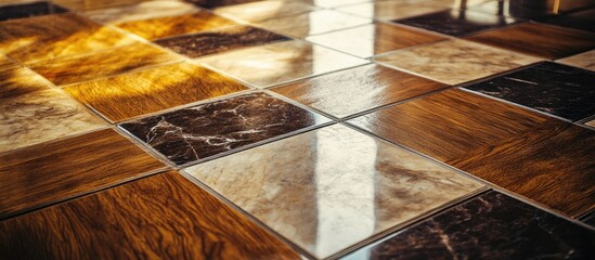 Aufkleber - wooden and marble floor tiles in abstract arrangement showcasing high-quality texture and modern design elements for commercial use