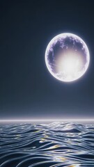 Poster - A glowing orb floating above a futuristic landscape with flowing waves.