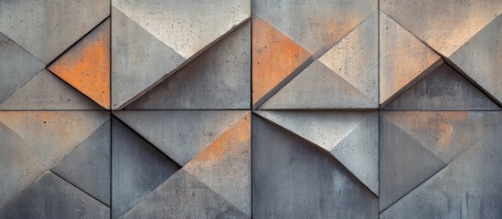 Poster - Geometric concrete wall texture with layered three-dimensional patterns for modern architectural backgrounds.