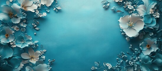 Poster - Cyan blue floral background with macro flowers creating a serene and vibrant natural abstract design for creative projects