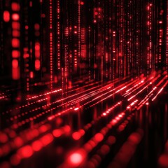 Wall Mural - Neon red digital waveforms pulsing in a dark background with a vibrant abstract pattern