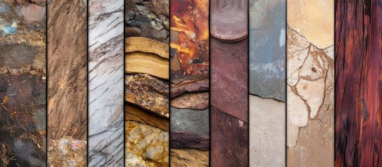 Fototapete - Collage of diverse natural textures including stone, wood, and marble ideal for design and background applications