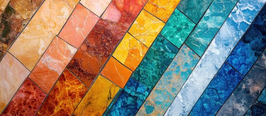 Poster - Colorful marble texture mosaic tiles arranged in a vibrant collage creating an artistic background for design and decoration projects.