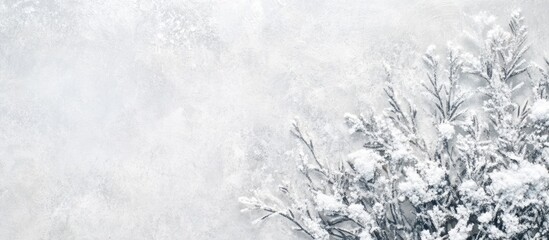 Poster - Peaceful winter landscape with soft snowflakes and frost creating a serene white backdrop ideal for adding text or seasonal messages.