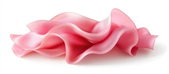 Leinwandbilder - Delicate curled pink ribbon with soft highlights elegantly arranged on a white background showcasing texture and color.