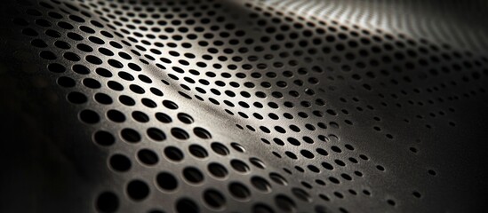 Aufkleber - Curved perforated metal sheet texture in close-up monochrome creating a dramatic visual effect with light and shadow.