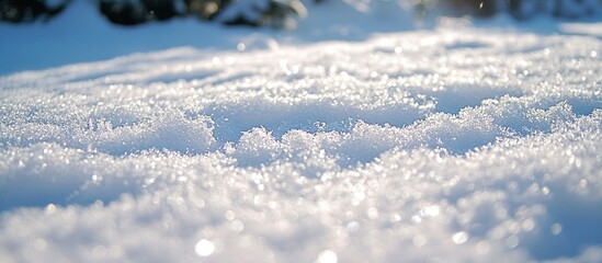 Wall Mural - Delicate texture of fresh powder snow glistening under sunlight in a serene winter landscape