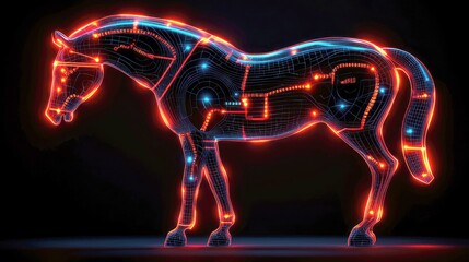 Wall Mural - digital horse: neon wireframe equine in cyberpunk style