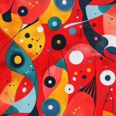 Wall Mural - colorful circles on a red background with a playful and whimsical design for artistic purposes