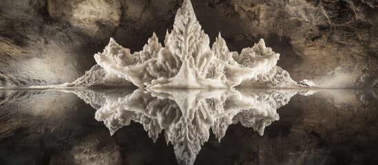 Poster - Crystal white stalagmite reflecting in water at Tham Kaew Temple cave in Kanchanaburi Thailand showcasing stunning natural formations