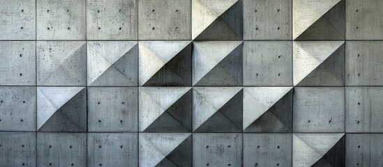 Aufkleber - Geometric concrete wall with shaded triangular patterns highlighting architectural details and abstract textures in a modern design.