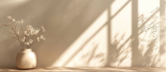 Poster - Serene bedroom interior with soft neutral tones, elegant decor, and natural light casting gentle shadows for a calming atmosphere