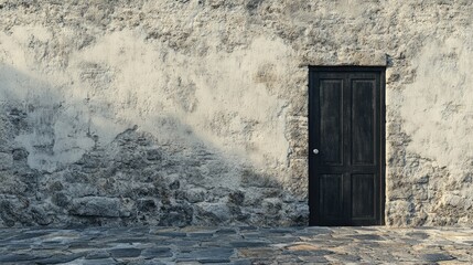 Fototapete - Concrete Wall with Black Door and Text Space for Creative Design and Advertising Use