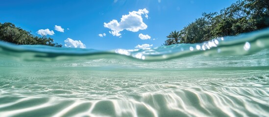 Leinwandbilder - clear turquoise waters with gentle waves under a bright blue sky and hints of mucilage on the surface