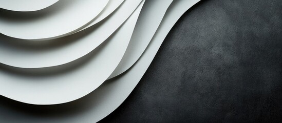 Poster - Curved white paper sheets elegantly layered on a textured dark background creating a modern and minimalist aesthetic.