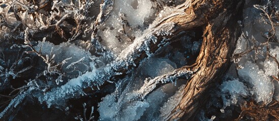 Aufkleber - Frozen branches enveloped in ice and snow showcasing winter's beauty on nature's canvas