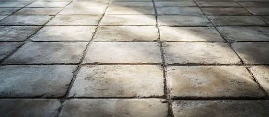Aufkleber - Concrete block flooring texture in perspective with shadows highlighting the geometric patterns and surface details.