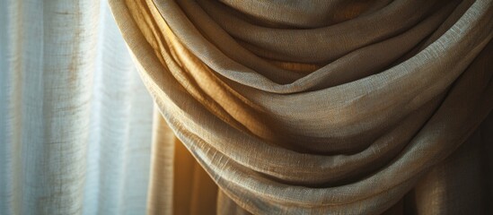 Poster - Elegant Draped Curtains with Soft Textures and Natural Light for Interior Design Backgrounds