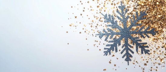 Fototapete - Cosmic snowflake design featuring blue and gold glitter with a blank space for customizable text and festive appeal