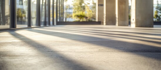 Fototapete - Interior concrete floor with natural sunlight casting shadows, showcasing modern architectural design elements and spacious ambience.