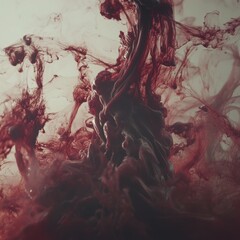 Wall Mural - swirling deep red ink and black liquid mixed in water creating a fluid abstract background with papa