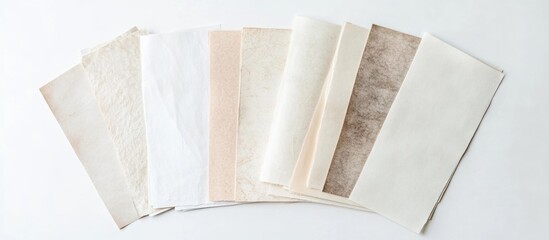 Poster - Variety of textured white papers arranged on a white background showcasing different shades and designs for design or stationery use
