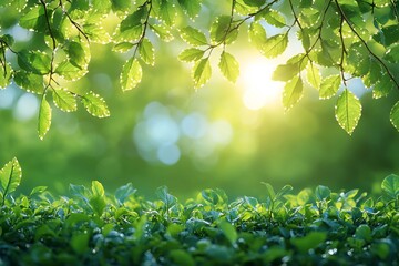 Canvas Print - Sunlit Green Leaves and Lush Foliage: A Serene Nature Scene