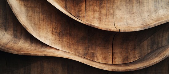 Poster - Curved wooden patterns showcasing rich brown tones and distinctive grain textures in a cleaved wood surface for artistic design concepts.