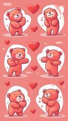 Canvas Print - Playful Hug Day Icon Set with Cute Cartoon Elements, Hug Day