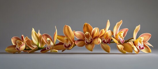 Aufkleber - Cymbidium Orchid Arrangement in Soft Gray Background for Floral Design and Decoration