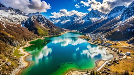 Canvas Print - Majestic Mountain Lake: Aerial View of Shungetsar Lake, Tawang, Arunachal Pradesh, India