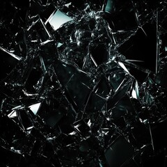 Wall Mural - Shattered glass wallpaper with black background and high contrast reflections for digital use