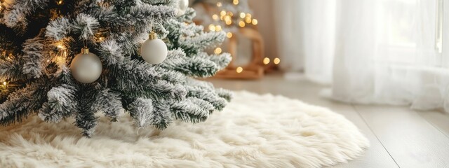 Canvas Print - Eco Friendly Winter Decor with Synthetic Arctic Christmas Tree Skirt in Minimalist Space Featuring Soft Textured Background for Text