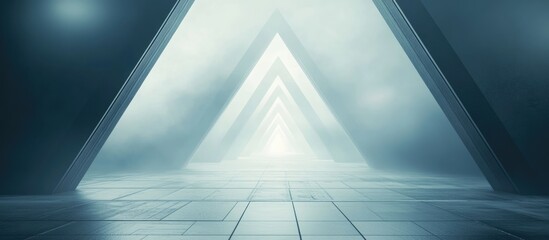 Wall Mural - Futuristic gray blue triangular grid background symbolizing digital pathways with ample empty space for text and messaging.