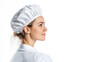 © Ari - French young chef woman smiling isolated on white background