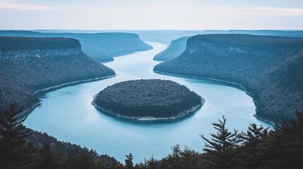 Canvas Print - Island lake canyon autumn aerial view nature