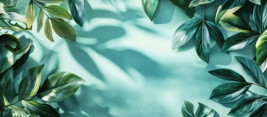 Wall Mural - lush green leaves framed by sunlight creating a serene backdrop ideal for nature-themed text or adve