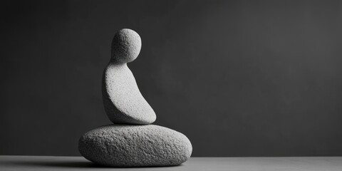 Wall Mural - Monochrome Stone Statue Displaying Serenity with Room for Text in a Minimalist Setting