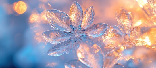 Wall Mural - intricate ice formation illuminated by sunlight creating a floral pattern with mesmerizing refractio