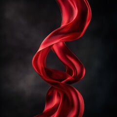 Wall Mural - red silk ribbon twisting in mid-air against a black background showcasing elegance and fluid movemen