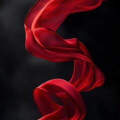 Poster - red silk ribbon twisting and flying in mid-air against a clear background