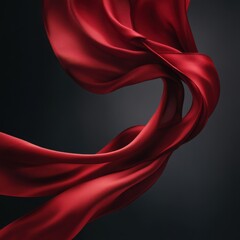Wall Mural - red silk fabric ribbon twisting in mid-air against a black background with zen papaya fruit