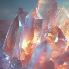 Wall Mural - translucent pastel crystal shards and zen papaya arranged in an artistic display on a light backgrou