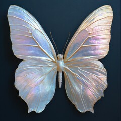 Wall Mural - butterfly shaped object with delicate pastel wings on a black surface displaying translucent design 