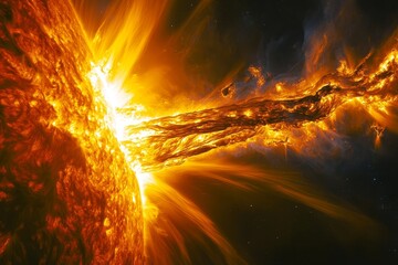 Solar flare eruption, space, cosmic energy, background stars, science