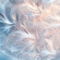 Wall Mural - Frosty white flowers with intricate ice crystals and a zen papaya in a delicate pastel setting