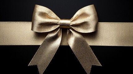 Wall Mural - Gold ribbon bow, elegant gift wrap, dark background, holiday