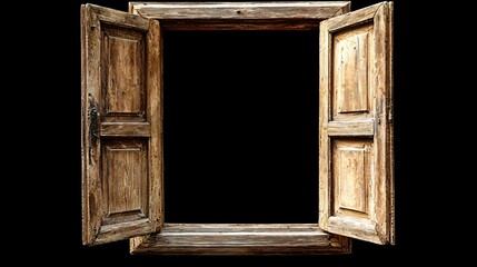 Poster - Open antique wooden window, dark background, design element